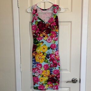 Vibrant Floral Midi Dress - Multicolor